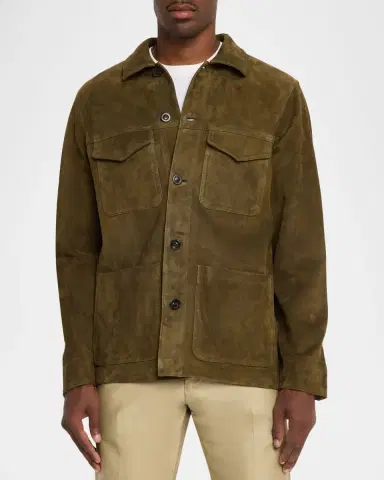 Boglioli Men's Leather Workwear Shirt Jacket | Thumbnail 4 Boglioli Men's Leather Workwear Shirt Jacket | Thumbnail 4