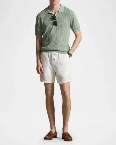 Polo Ralph Lauren Men's Linen Pointelle Knit Short Sleeve Sweater | Thumbnail 2 Polo Ralph Lauren Men's Linen Pointelle Knit Short Sleeve Sweater | Thumbnail 2