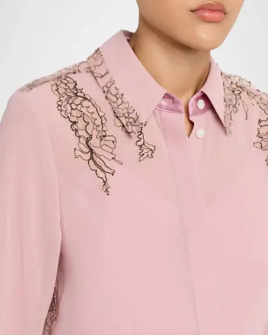 Jason Wu Collection Lace-Inset Crepe Chiffon Button-Down Shirt | Thumbnail 5
