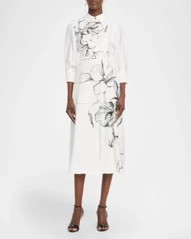 Jason Wu Collection Shadow Floral Silk Belted Midi Shirtdress | Thumbnail 2