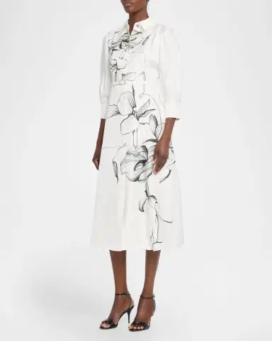 Jason Wu Collection Shadow Floral Silk Belted Midi Shirtdress | Thumbnail 4