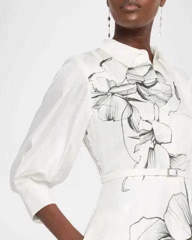 Jason Wu Collection Shadow Floral Silk Belted Midi Shirtdress | Thumbnail 5