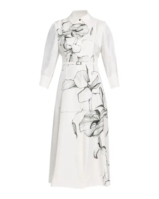 Jason Wu Collection Shadow Floral Silk Belted Midi Shirtdress