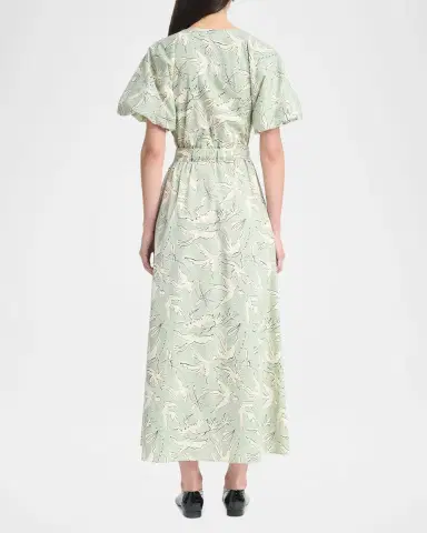 Altuzarra Paulina Dove-Print Cotton Puff-Sleeve Belted Midi Dress | Thumbnail 2