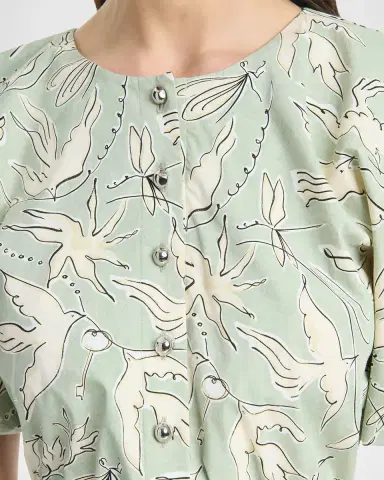 Altuzarra Paulina Dove-Print Cotton Puff-Sleeve Belted Midi Dress | Thumbnail 4