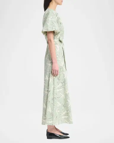 Altuzarra Paulina Dove-Print Cotton Puff-Sleeve Belted Midi Dress | Thumbnail 5