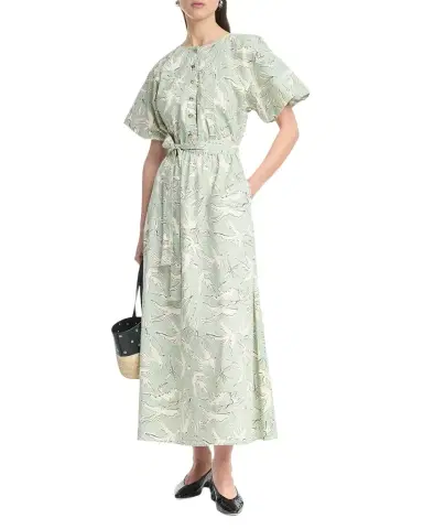 Altuzarra Paulina Dove-Print Cotton Puff-Sleeve Belted Midi Dress | Thumbnail 1