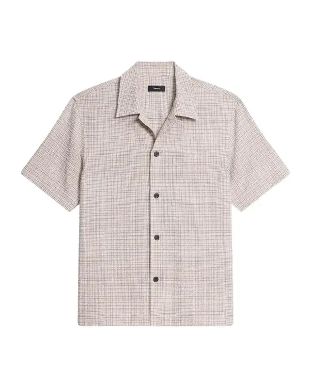 Theory Men 's Textured Cotton Crosshatch Short-Sleeve Shirt