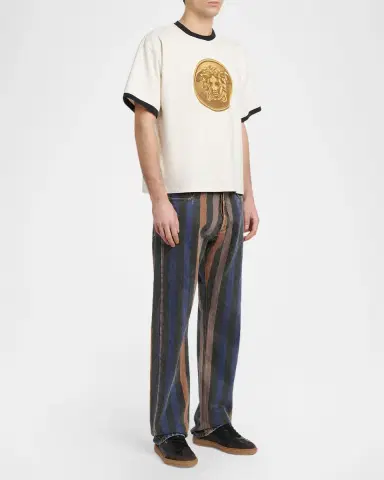 Versace Men's Greca Court Nappa and Suede Sneakers | Thumbnail 2 Versace Men's Greca Court Nappa and Suede Sneakers | Thumbnail 2