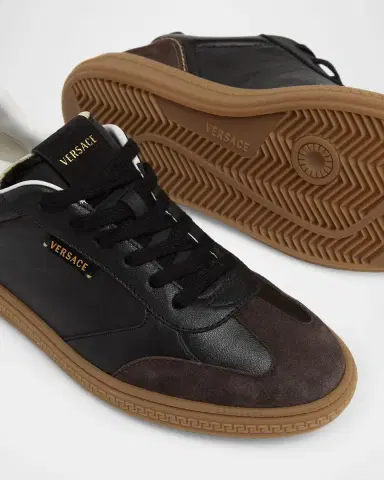 Versace Men's Greca Court Nappa and Suede Sneakers | Thumbnail 4 Versace Men's Greca Court Nappa and Suede Sneakers | Thumbnail 4