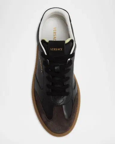 Versace Men's Greca Court Nappa and Suede Sneakers | Thumbnail 5 Versace Men's Greca Court Nappa and Suede Sneakers | Thumbnail 5