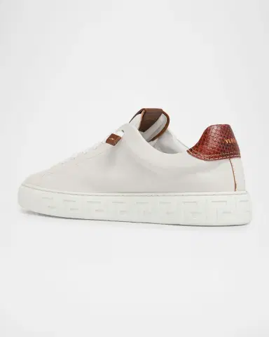 Versace Men's Snake-Effect Leather Greca-Sole Low-Top Sneakers | Thumbnail 3