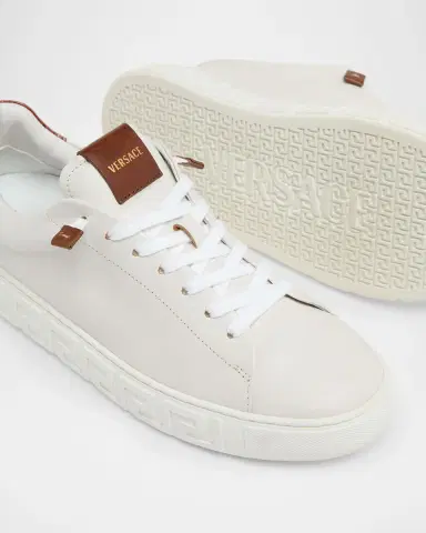 Versace Men's Snake-Effect Leather Greca-Sole Low-Top Sneakers | Thumbnail 4