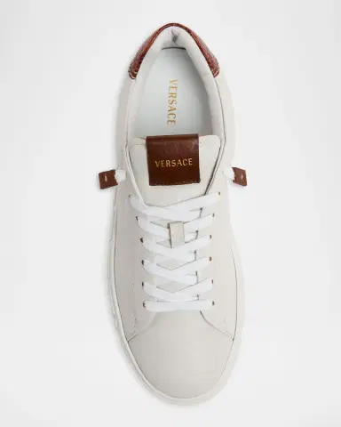 Versace Men's Snake-Effect Leather Greca-Sole Low-Top Sneakers | Thumbnail 5