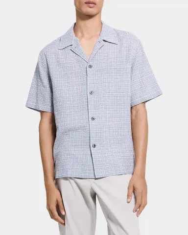 Theory Men's Textured Cotton Crosshatch Short-Sleeve Shirt | Thumbnail 4 Theory Men's Textured Cotton Crosshatch Short-Sleeve Shirt | Thumbnail 4