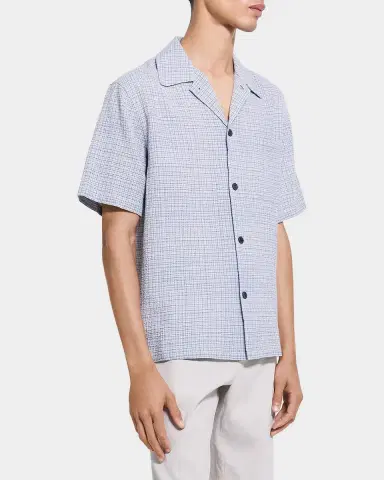 Theory Men's Textured Cotton Crosshatch Short-Sleeve Shirt | Thumbnail 6 Theory Men's Textured Cotton Crosshatch Short-Sleeve Shirt | Thumbnail 6