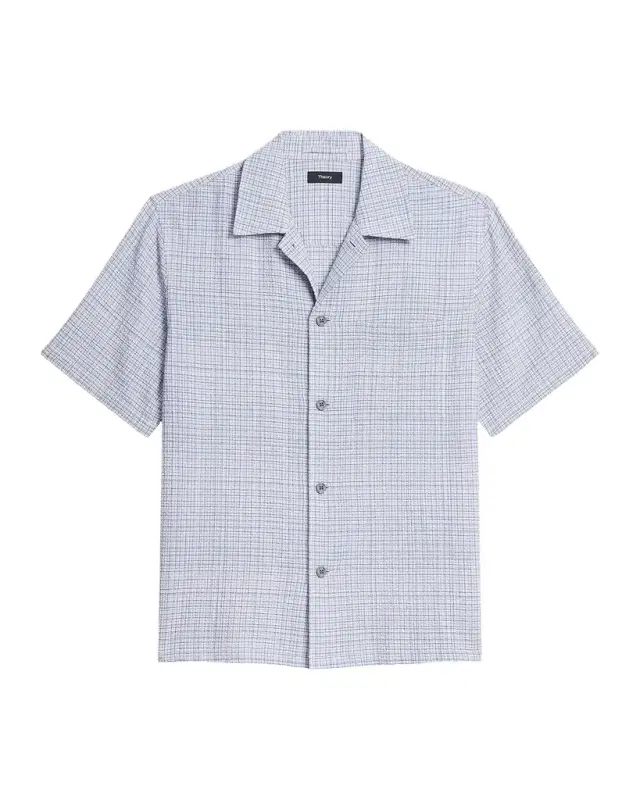 Theory Men 's Textured Cotton Crosshatch Short-Sleeve Shirt