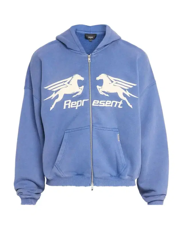 Men 's Pegasus Logo Cotton Oversized Zip-Up Hoodie