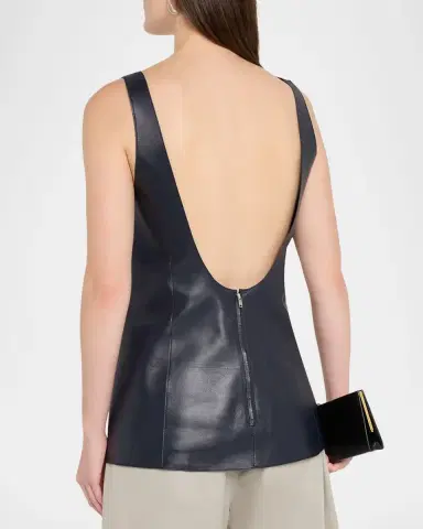 Bottega Veneta Scoop-Neck Open-Back Leather Tank Top | Thumbnail 2