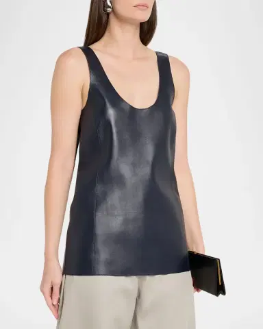 Bottega Veneta Scoop-Neck Open-Back Leather Tank Top | Thumbnail 3