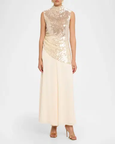 Lapointe Mock-Neck Sequined Mesh Asymmetric Top | Thumbnail 2