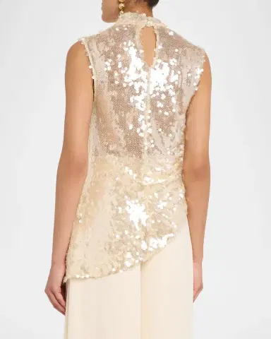 Lapointe Mock-Neck Sequined Mesh Asymmetric Top | Thumbnail 3