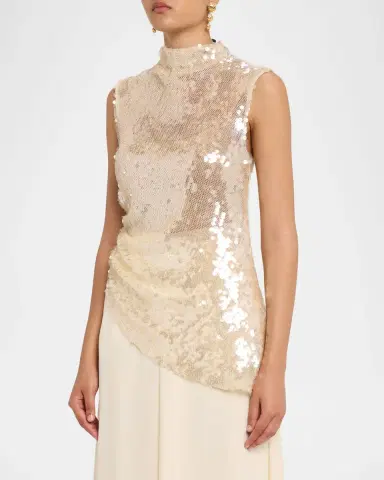 Lapointe Mock-Neck Sequined Mesh Asymmetric Top | Thumbnail 4
