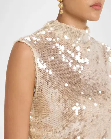 Lapointe Mock-Neck Sequined Mesh Asymmetric Top | Thumbnail 5