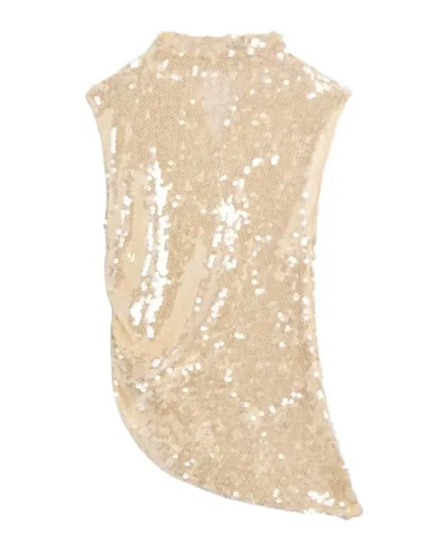 Mock-Neck Sequined Mesh Asymmetric Top