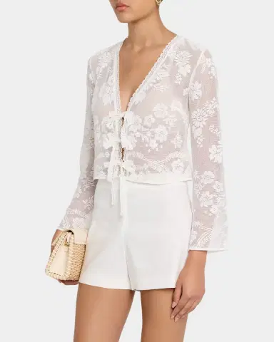LoveShackFancy Stacellea Floral Tie-Front Top | Thumbnail 4 LoveShackFancy Stacellea Floral Tie-Front Top | Thumbnail 4