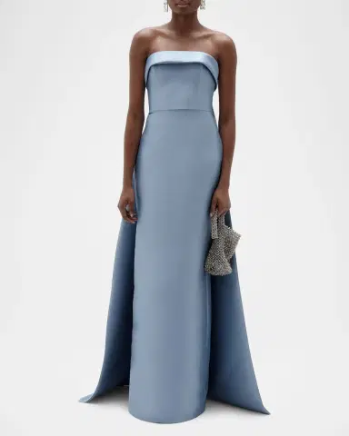 Amsale Strapless Column Gown with Detachable Cape | Thumbnail 2 Amsale Strapless Column Gown with Detachable Cape | Thumbnail 2