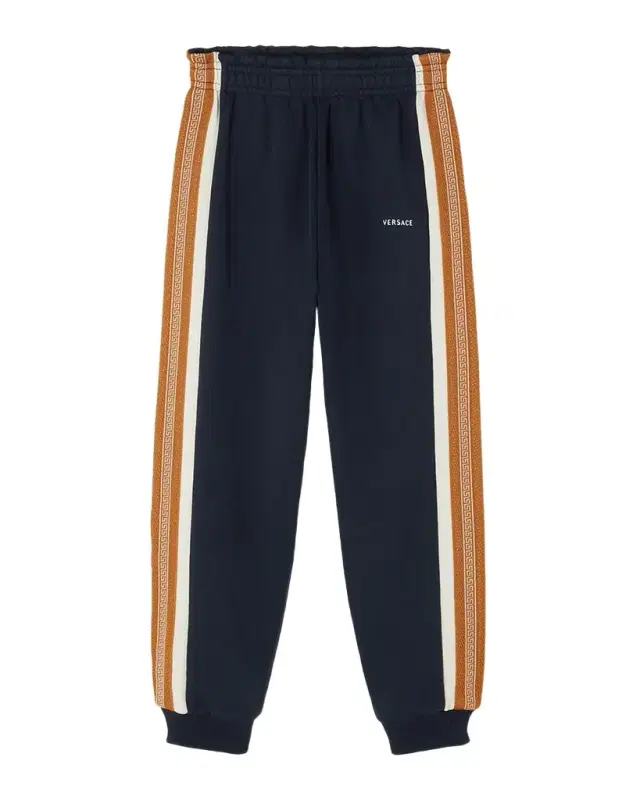 Boy 's Greca-Stripe Cotton Fleece Sweatpants, Size 4-14