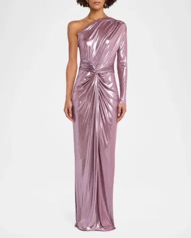 Lapointe One-Shoulder Twisted Metallic Coated Jersey Maxi Dress | Thumbnail 2 Lapointe One-Shoulder Twisted Metallic Coated Jersey Maxi Dress | Thumbnail 2