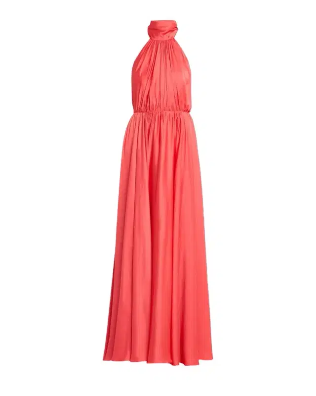 Elyra Satin Chiffon Halter Gown