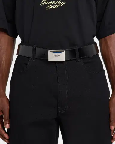 Givenchy Men's Metal Plaque-Buckle Leather Belt | Thumbnail 2