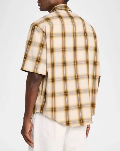 AMI PARIS Men's Ami De Coeur Boxy-Fit Plaid Short-Sleeve Shirt | Thumbnail 2 AMI PARIS Men's Ami De Coeur Boxy-Fit Plaid Short-Sleeve Shirt | Thumbnail 2