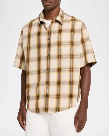 AMI PARIS Men's Ami De Coeur Boxy-Fit Plaid Short-Sleeve Shirt | Thumbnail 3 AMI PARIS Men's Ami De Coeur Boxy-Fit Plaid Short-Sleeve Shirt | Thumbnail 3