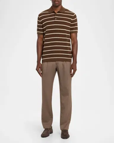 Simkhai Men's Calum Cotton and Silk Stripe Knit Polo Shirt | Thumbnail 2