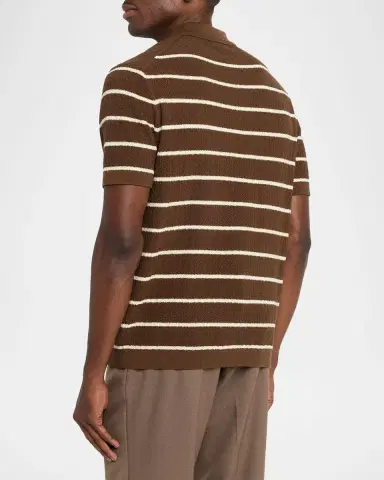 Simkhai Men's Calum Cotton and Silk Stripe Knit Polo Shirt | Thumbnail 3