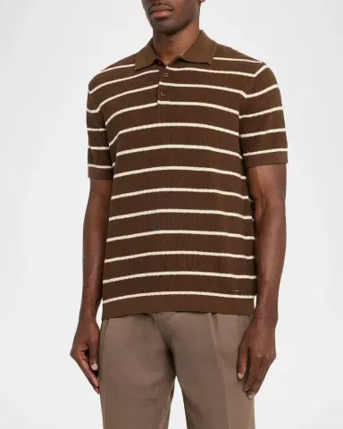Simkhai Men's Calum Cotton and Silk Stripe Knit Polo Shirt | Thumbnail 4