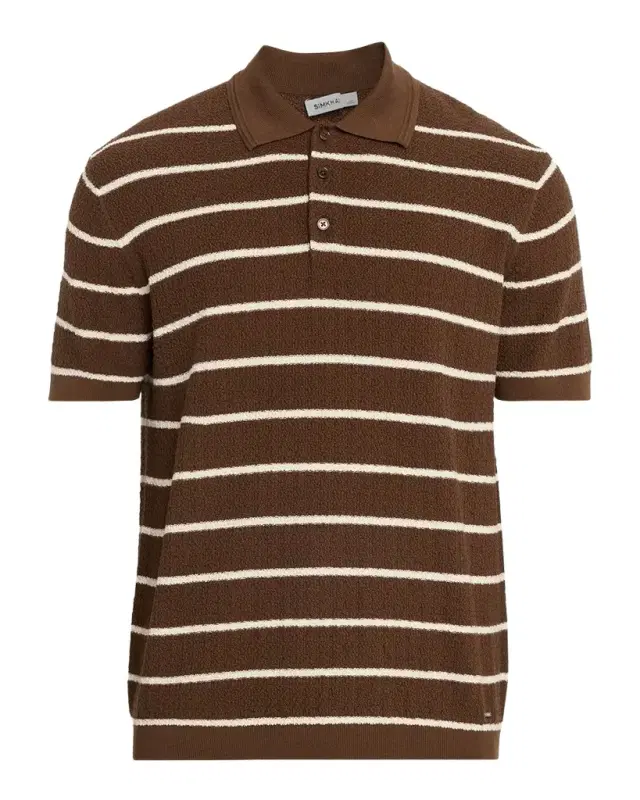Men 's Calum Cotton and Silk Stripe Knit Polo Shirt