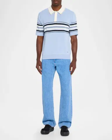 Simkhai Men's Brandon Striped Cotton Knit Popover Shirt | Thumbnail 2 Simkhai Men's Brandon Striped Cotton Knit Popover Shirt | Thumbnail 2