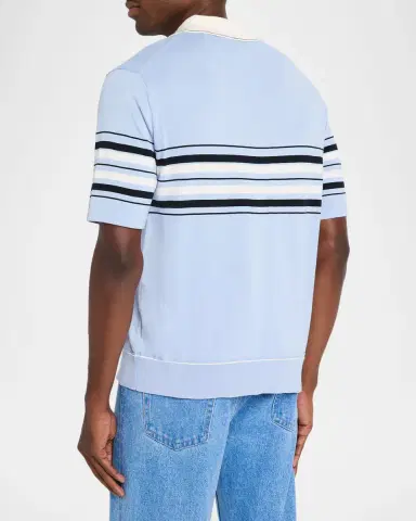 Simkhai Men's Brandon Striped Cotton Knit Popover Shirt | Thumbnail 3 Simkhai Men's Brandon Striped Cotton Knit Popover Shirt | Thumbnail 3
