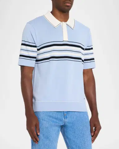 Simkhai Men's Brandon Striped Cotton Knit Popover Shirt | Thumbnail 4 Simkhai Men's Brandon Striped Cotton Knit Popover Shirt | Thumbnail 4