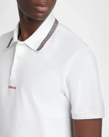 Versace Men's Logo Embroidered Cotton Pique Polo Shirt | Thumbnail 4