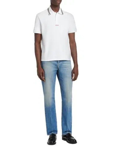 Versace Men's Logo Embroidered Cotton Pique Polo Shirt | Thumbnail 1