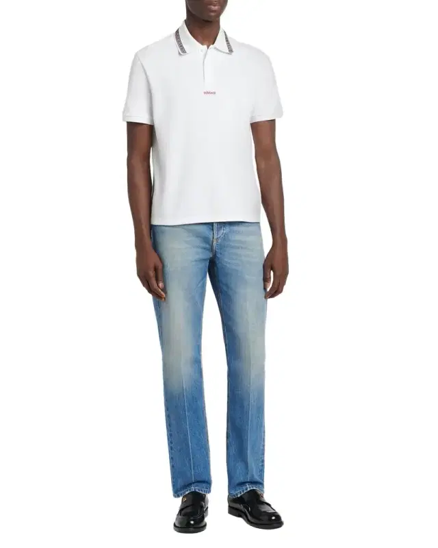 Versace Men 's ogo Embroidered Cotton Pique Polo Shirt