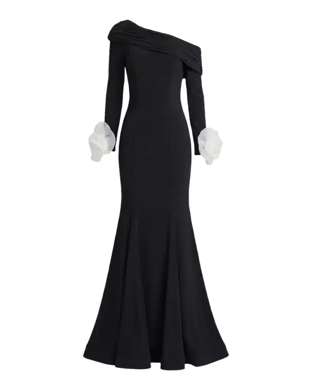 Floral Appliqué One-Shoulder A-Line Gown