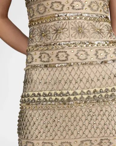 Mac Duggal Geometric Beaded Mesh Trumpet Gown | Thumbnail 5