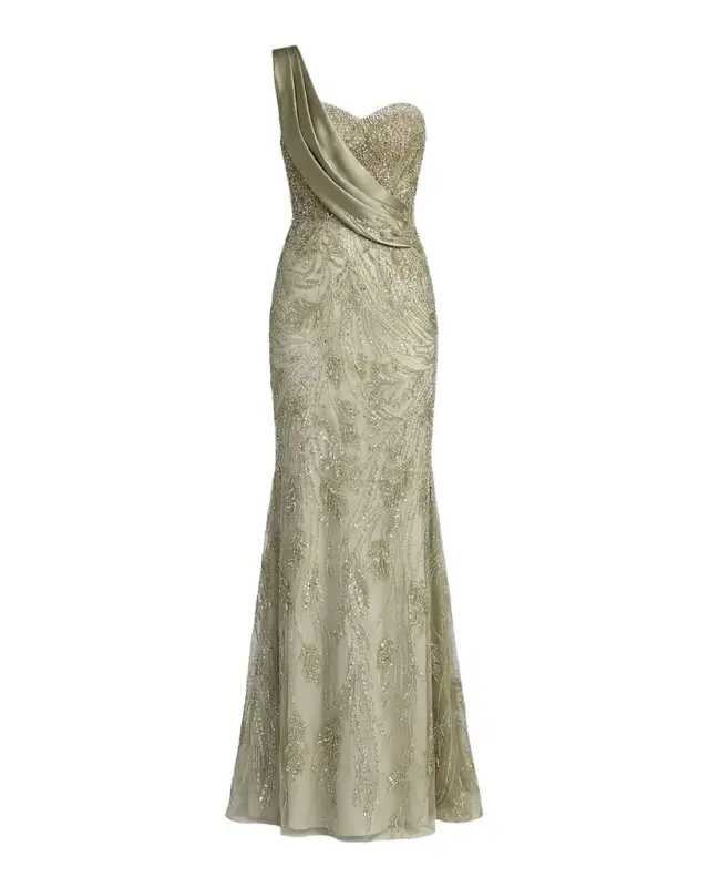 Embellished One-Shoulder Gown